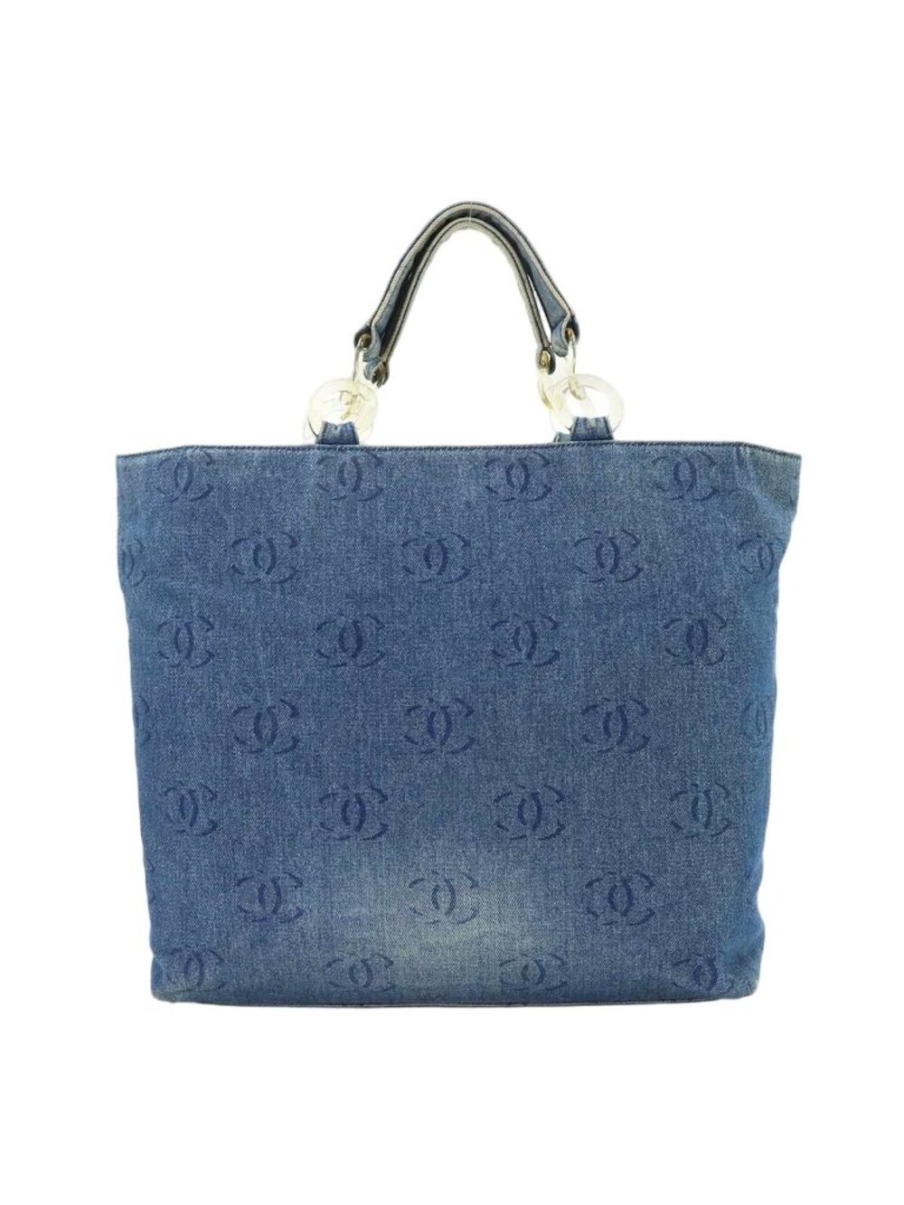 Chanel Plastic Chain Tote Bag Denim Blue Vintage Silver CC Logo